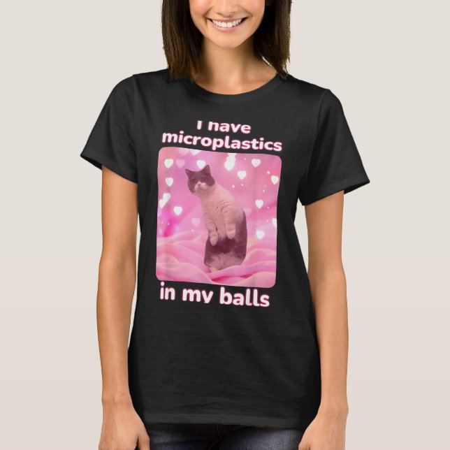 I Have Microplastics In My Pink Cat Meme Dank Meme T-Shirt (Front)