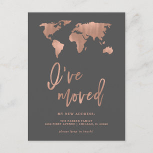 I Have Moved Announcement   Faux Rose Gold Map
