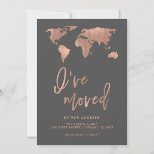 I Have Moved Announcement   Faux Rose Gold Map