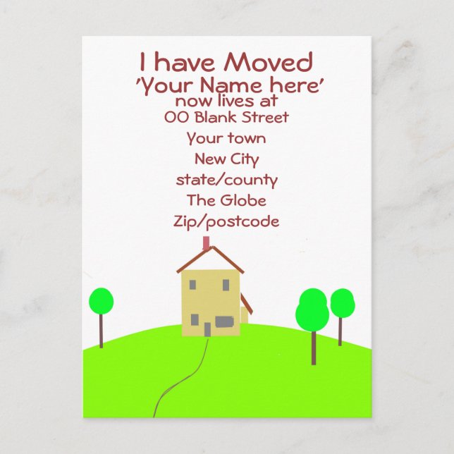 I have moved customise postcard (Front)