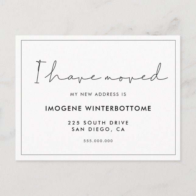 I have moved handwritten minimalist announcement postcard (Front)