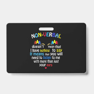 I Have Nonverbal Autism Awareness Puzzle Piece ID Badge