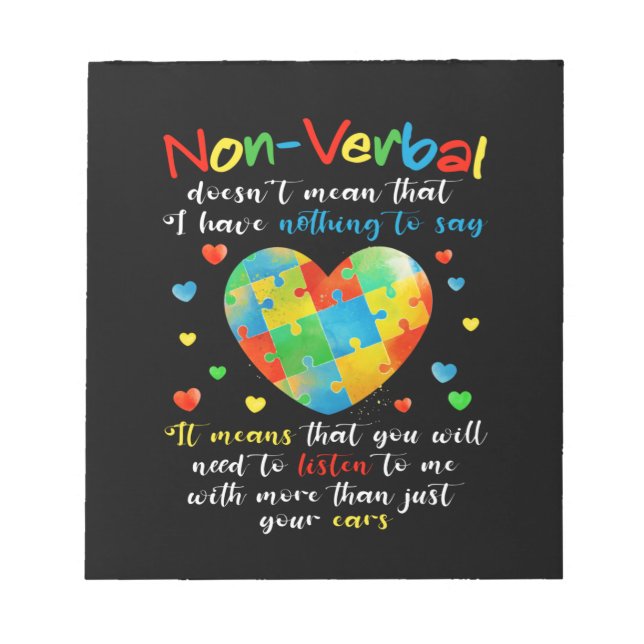 I Have NONVERBAL Autism Awareness Puzzle Piece Notepad (Front)