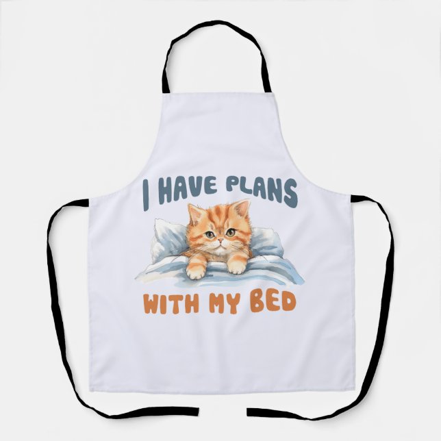I Have Plans with My Bed – Cosy Orange Cat Apron (Front)