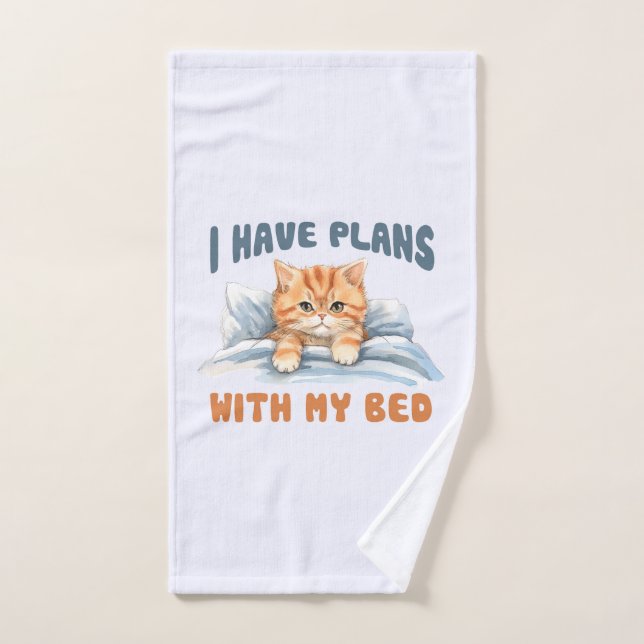 I Have Plans with My Bed – Cosy Orange Cat Bath Towel Set (Hand Towel)