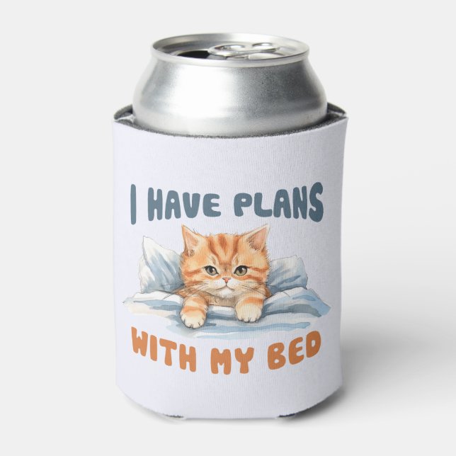 I Have Plans with My Bed – Cosy Orange Cat Can Cooler (Can Front)