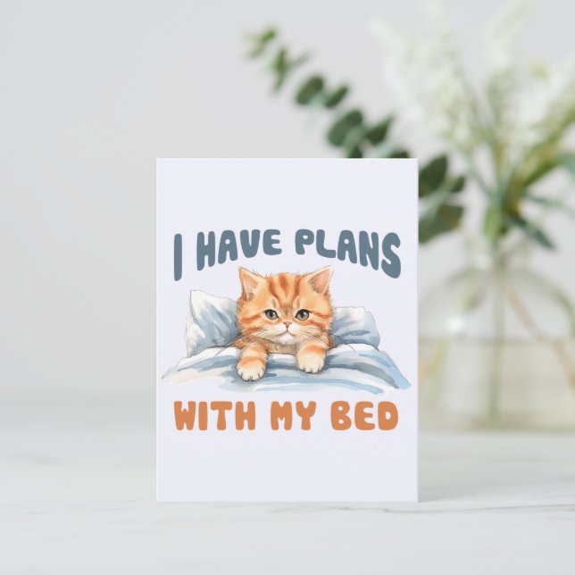 I Have Plans with My Bed – Cosy Orange Cat Postcard (Standing Front)
