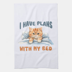 I Have Plans with My Bed – Cosy Orange Cat Tea Towel