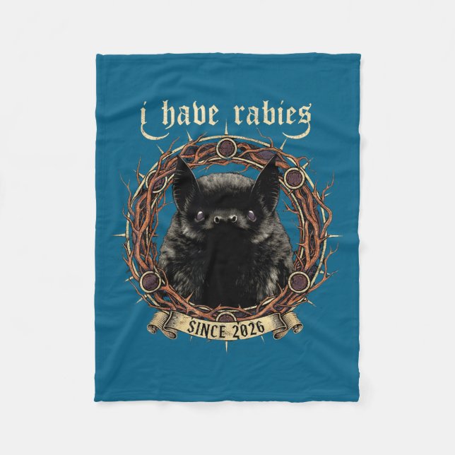 I Have Rabies Gothic Bat Dark Humor Shirt Mens Wom Fleece Blanket (Front)