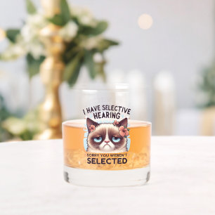 I Have Selective Hearing Funny Cat Lover Gift Whiskey Glass