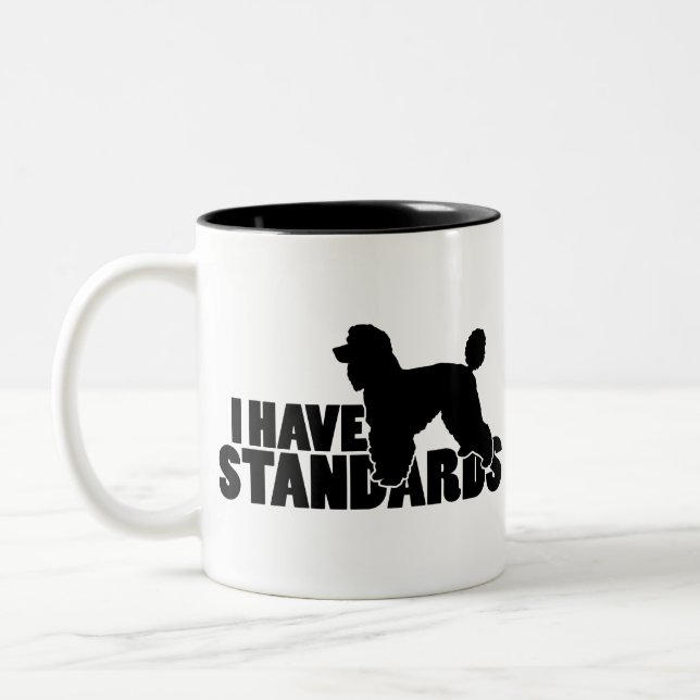 I have standards - standard poodle silhouette gear Two-Tone coffee mug (Left)