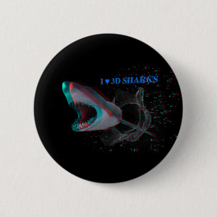 I Heart 3D Sharks 6 Cm Round Badge