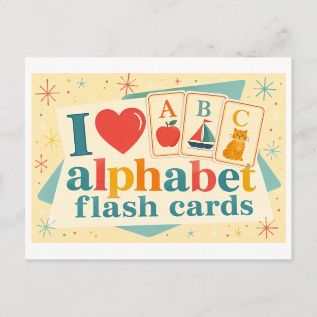 "I [Heart] Alphabet Flash Cards" Postcard (Front)