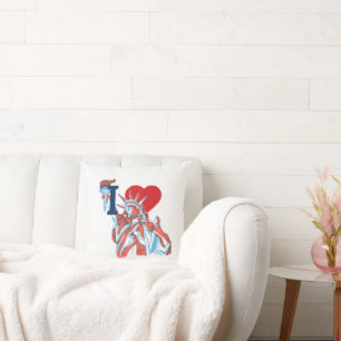 I Heart America Statue of Liberty Fourth of July  Cushion