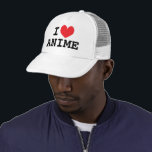 I heart anime Trucker Hat for Japan cartoon lovers<br><div class="desc">I heart anime Trucker Hat for Japan cartoon lovers. Make your own cool cap. Personalise this template with your own funny text.</div>