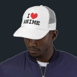 I heart anime Trucker Hat for Japan cartoon lovers<br><div class="desc">I heart anime Trucker Hat for Japan cartoon lovers. Make your own cool cap. Personalise this template with your own funny text.</div>