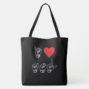 I Heart ASL I Love American Sign Language Tote Bag