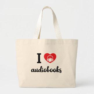 I Heart Audiobooks (black design) Large Tote Bag