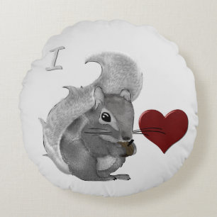 I Heart Baby Squirrels Fuzzy Anima Round Cushion