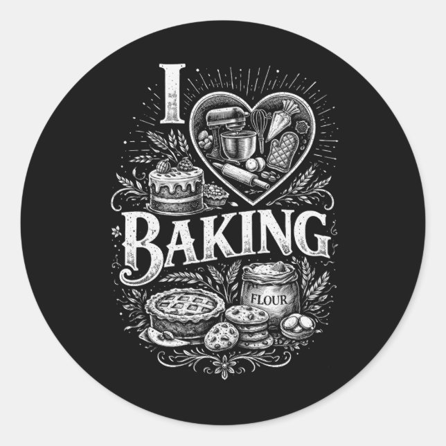 I Heart Baking Classic Round Sticker (Front)