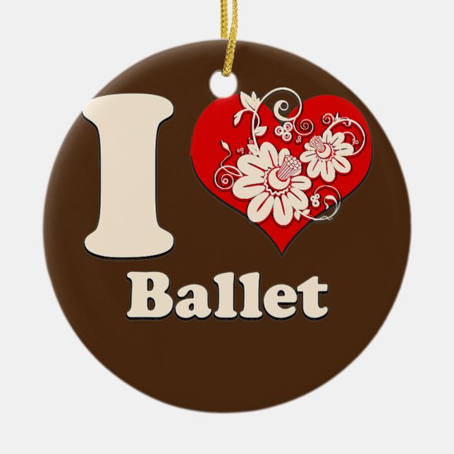 I Heart Ballet Floral Heart  Ceramic Ornament (Front)