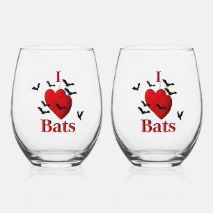 I Heart Bats Stemless Wine Glass