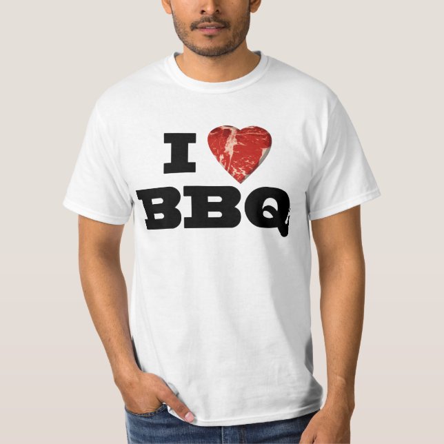 I heart BBQ, Steak Heart Shape Funny Grilling T-Shirt (Front)