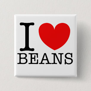 i heart beans 15 cm square badge
