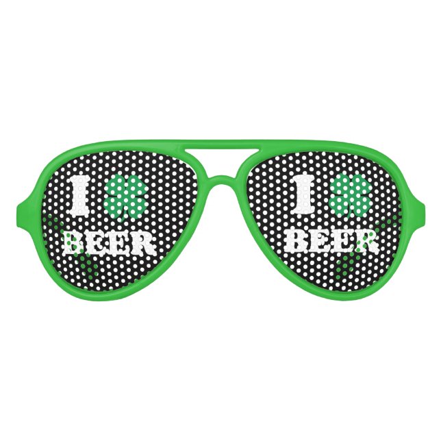 I Heart Beer Black Aviator Sunglasses (Front)