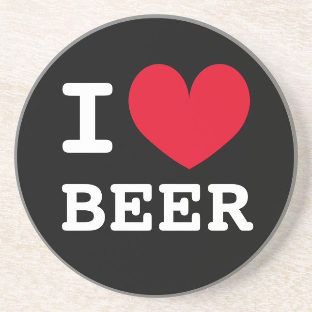 I heart beer custom sandstone drink coaster (Front)