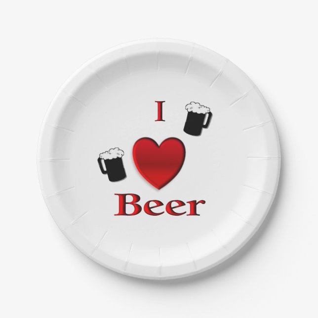 I Heart Beer Design Cufflinks Paper Plate (Front)