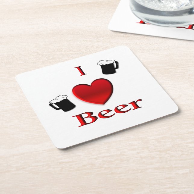 I Heart Beer Design Square Paper Coaster (Angled)