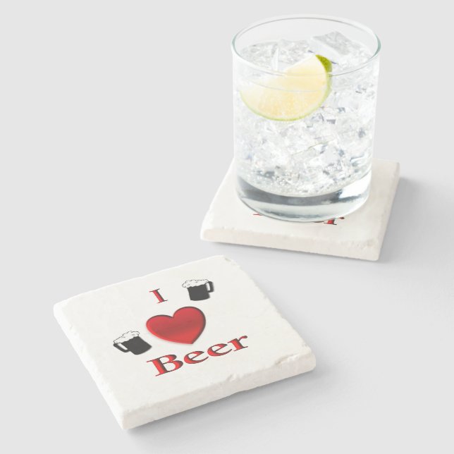 I Heart Beer Design Stone Coaster (Side)