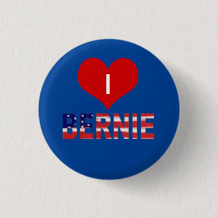 I Heart BERNIE! On Blue With Flag 3 Cm Round Badge