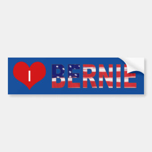 I Heart BERNIE! On Blue With Flag Bumper Sticker