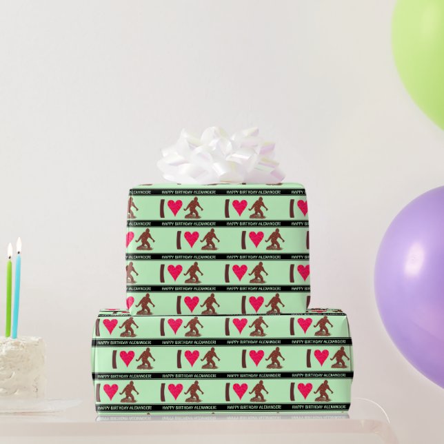 I Heart Bigfoot Walking Sasquatch Happy Birthday Wrapping Paper (Party Gifts)