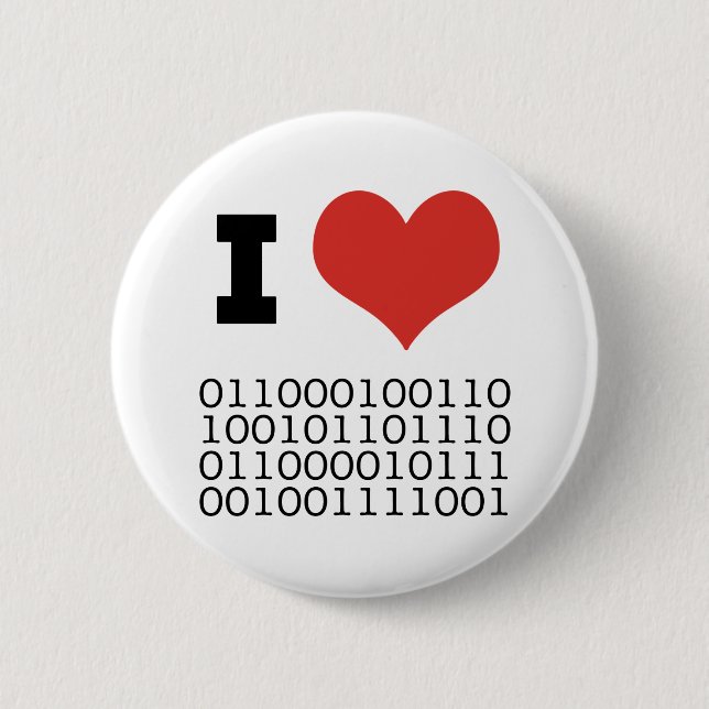 I Heart Binary 6 Cm Round Badge (Front)