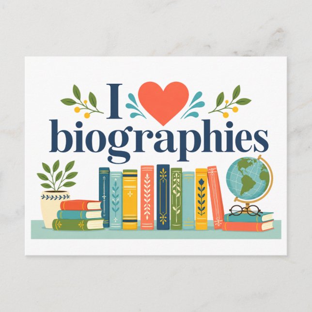 "I [Heart] Biographies" Postcard (Front)
