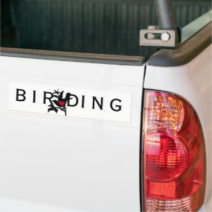 I Heart Birding Vintage Bird on Branch Bumper Sticker