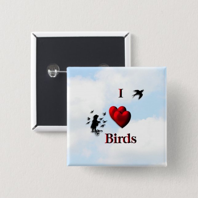 I Heart Birds / Feed the Birds 15 Cm Square Badge (Front & Back)