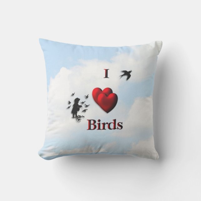 I Heart Birds / Feed the Birds Cushion (Front)