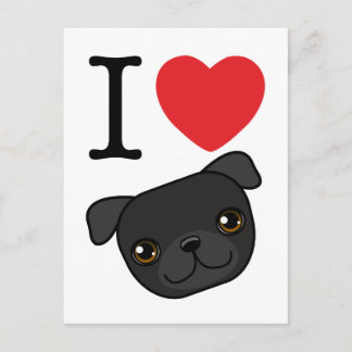 I Heart Black Pugs Postcard