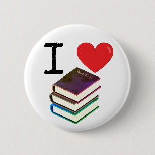 I [heart] [books], book lover's 6 cm round badge
