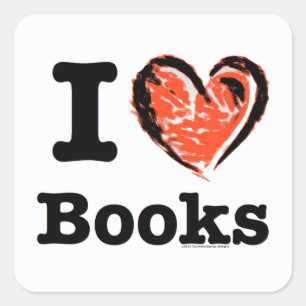I Heart Books! I Love Books! (Crayon Heart) Square Sticker