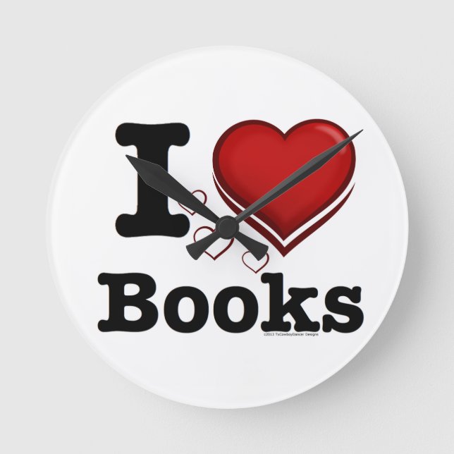 I Heart Books! I Love Books! (Shadowed Heart) Round Clock (Front)