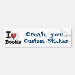 I Heart Books I Love Books! Swirly Curlique Heart Bumper Sticker