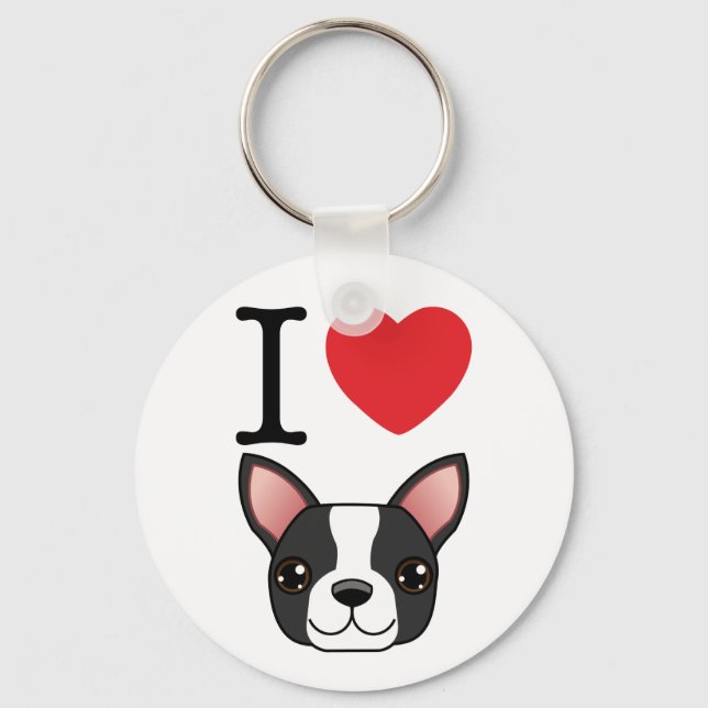 I Heart Boston Terriers Key Ring (Front)