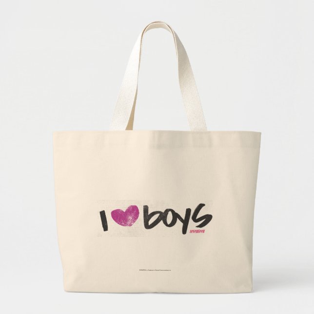 I Heart Boys Purple Large Tote Bag (Front)