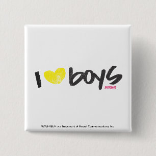 I Heart Boys Yellow 15 Cm Square Badge