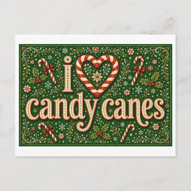 "I [Heart] Candy Canes" Postcard (Front)